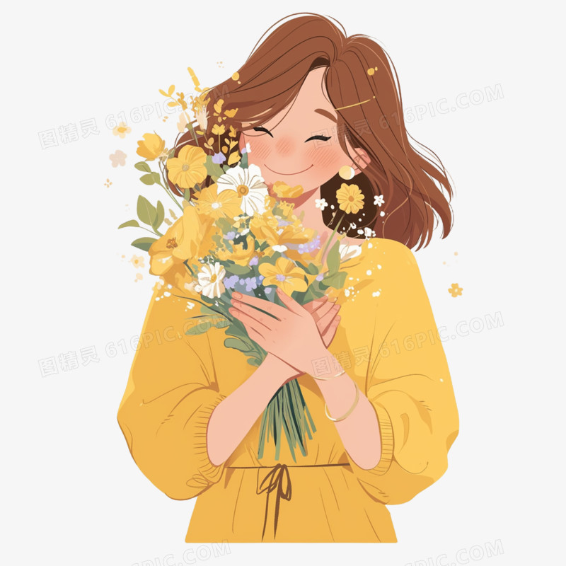 妇女节温柔女性形象免抠元素