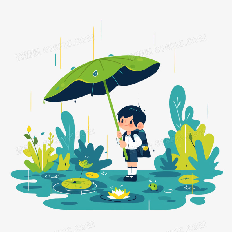 插画春天春雨免抠元素