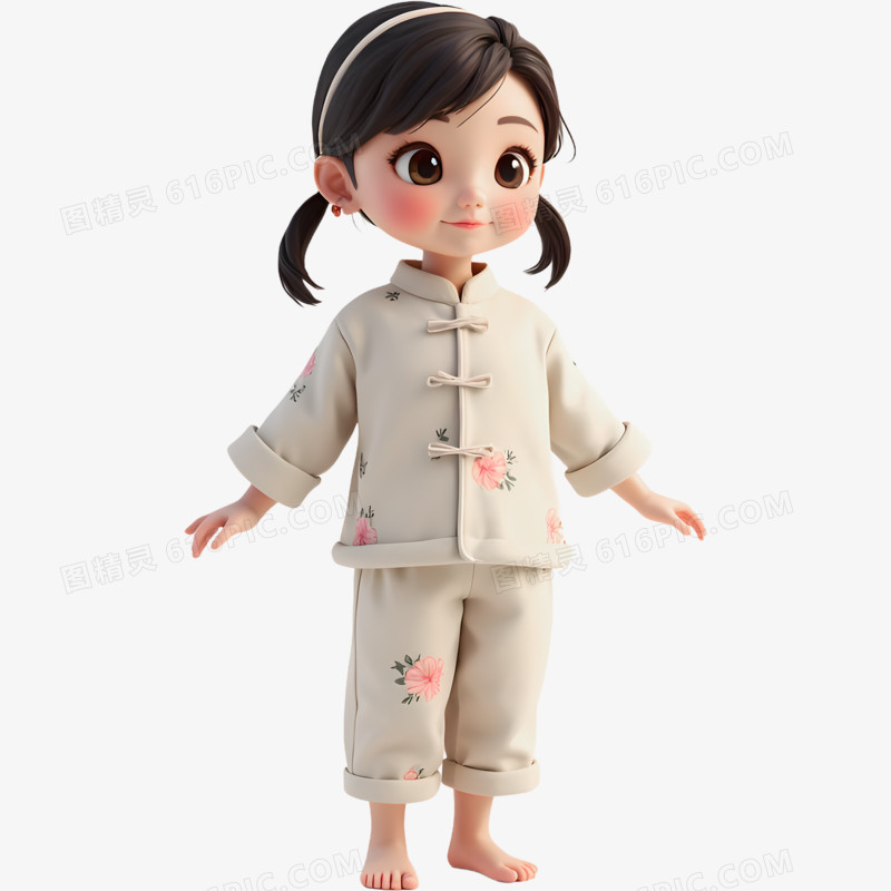 3D中式古风简约茶服免抠元素