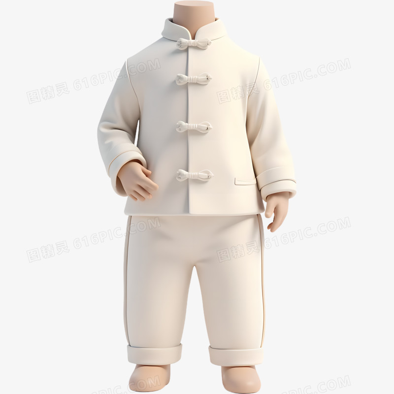 3D白色中式唐装服装衣服免抠元素