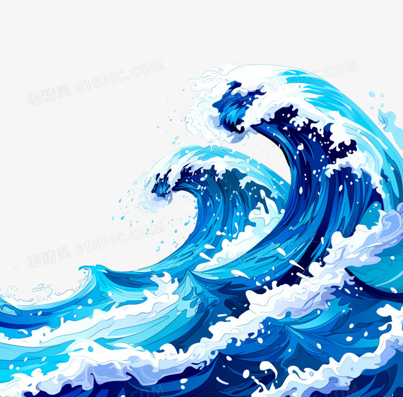 插画浪花海浪免抠元素