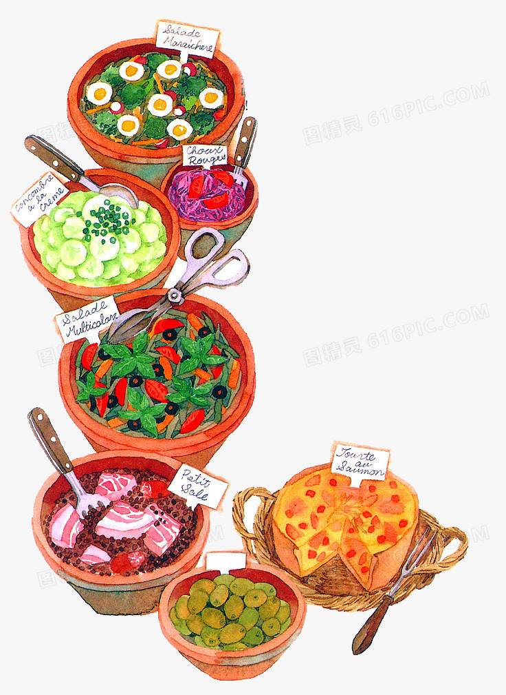 手绘美食食物餐饮大餐吃货卡通插画图精灵为您提供卡通手绘自助小菜