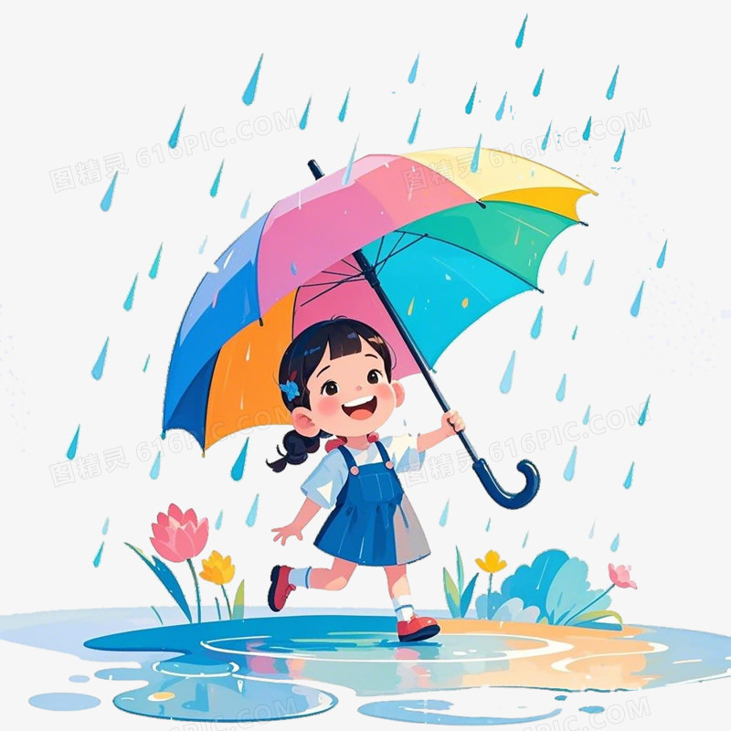 雨中打伞的小女孩免抠元素