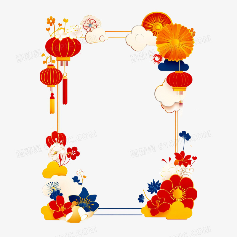 插画新年新春过年2025蛇年边框免抠元素