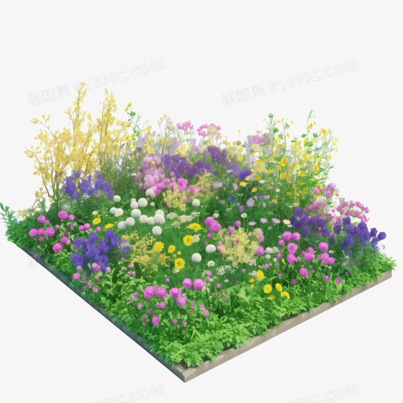 3D卡通一片花田免抠元素