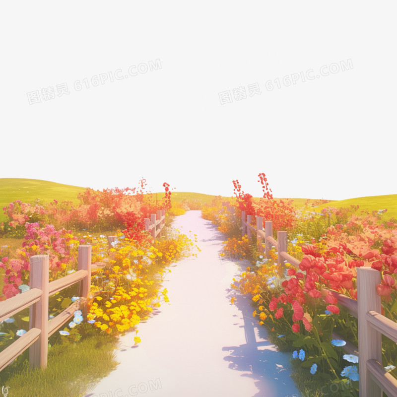 3D卡通道路两旁的园艺免抠元素