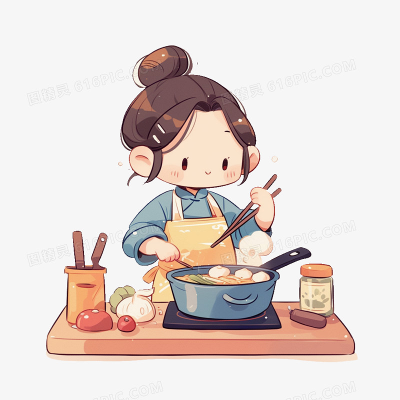 卡通女孩做饭做饭免抠元素
