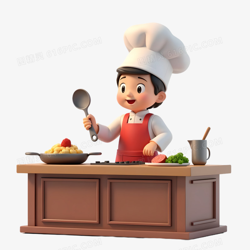 3D厨师做饭免抠素材