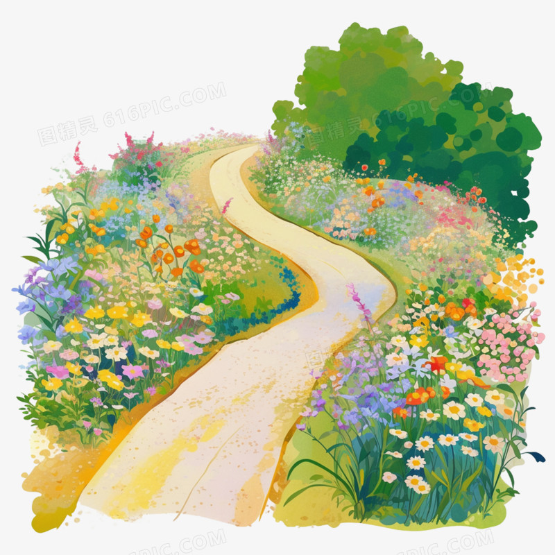 卡通道路旁的园艺免抠元素