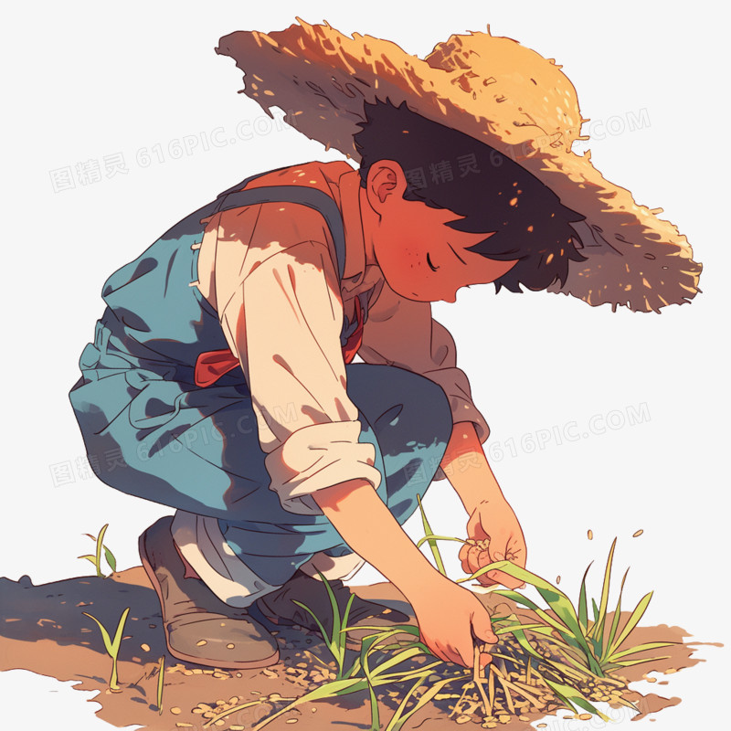 宫崎骏风格男孩种地的免抠元素