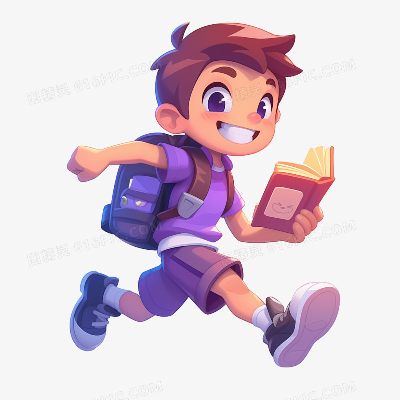 插画开学季开学学生奔跑免抠元素