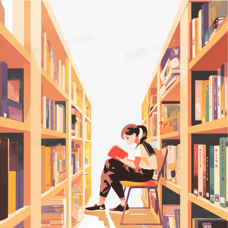 开学季学生在图书馆阅读免抠元素