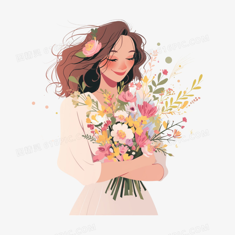 卡通手绘妇女节兔抠素材