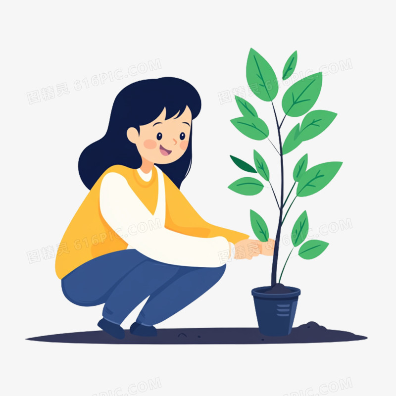 插画植树节植树免抠元素