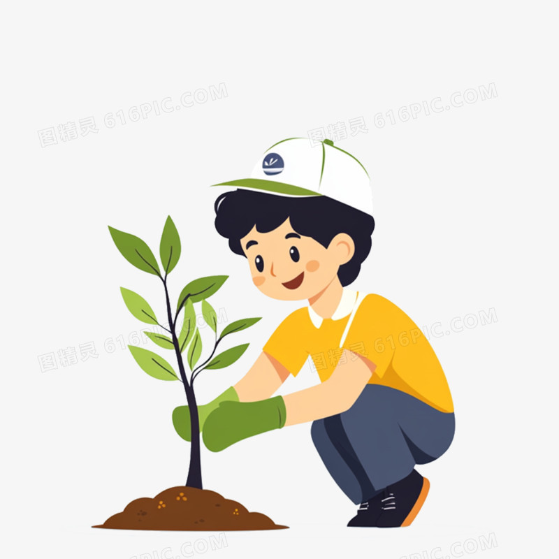 插画植树节植树免抠元素