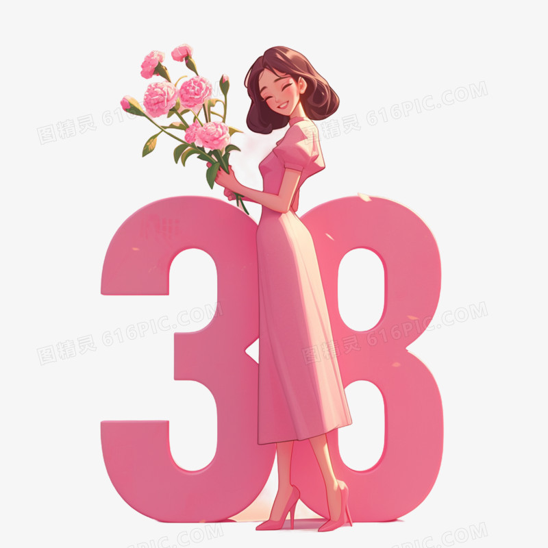 插画风妇女节人像免抠素材