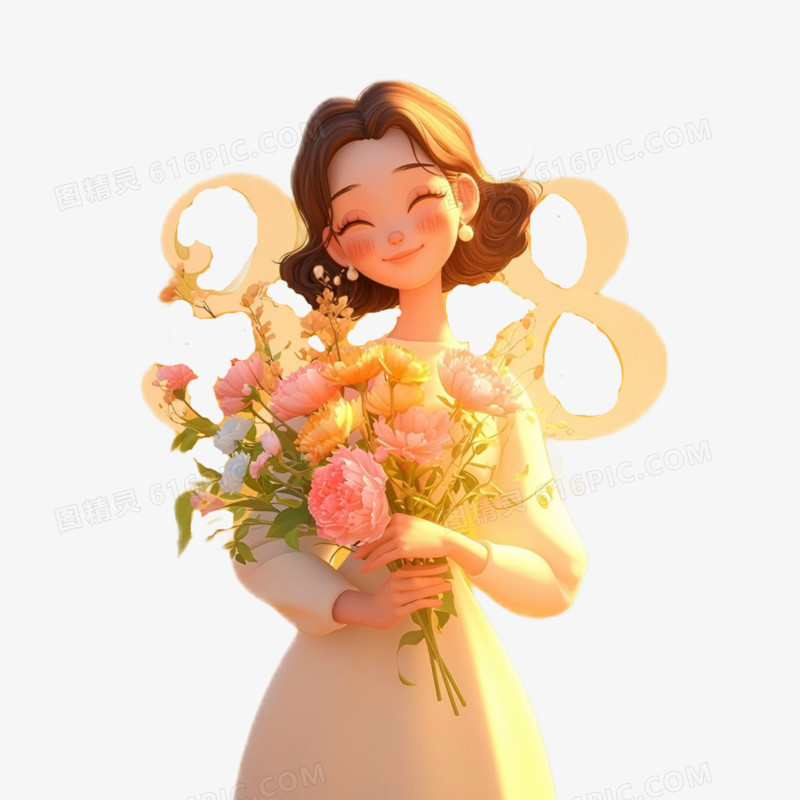 插画风妇女节人像免抠素材