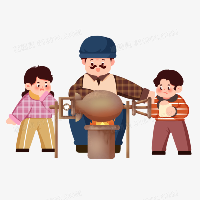 创意插画老师傅做爆米花摇米筒元素