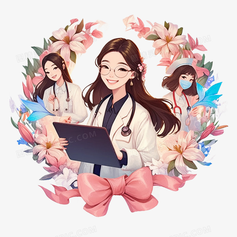 手绘妇女节护士形象元素