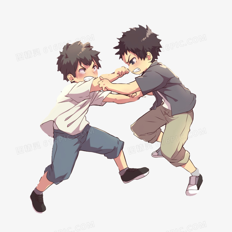 插画暴力打架冲突免抠元素