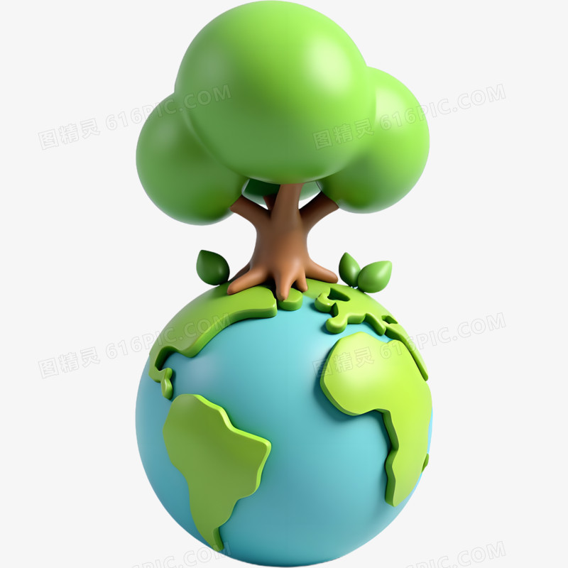 3D立体植树节大树和地球免抠元素