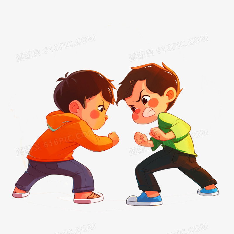 插画暴力打架冲突免抠元素