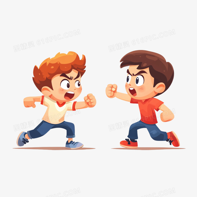 插画暴力打架冲突免抠元素