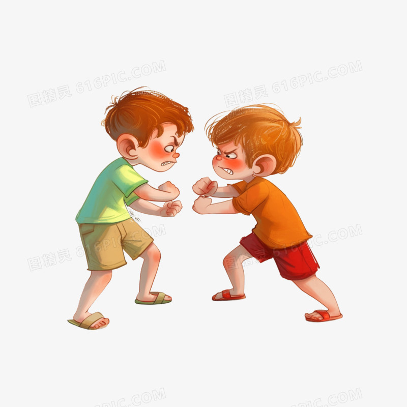 插画暴力打架冲突免抠元素