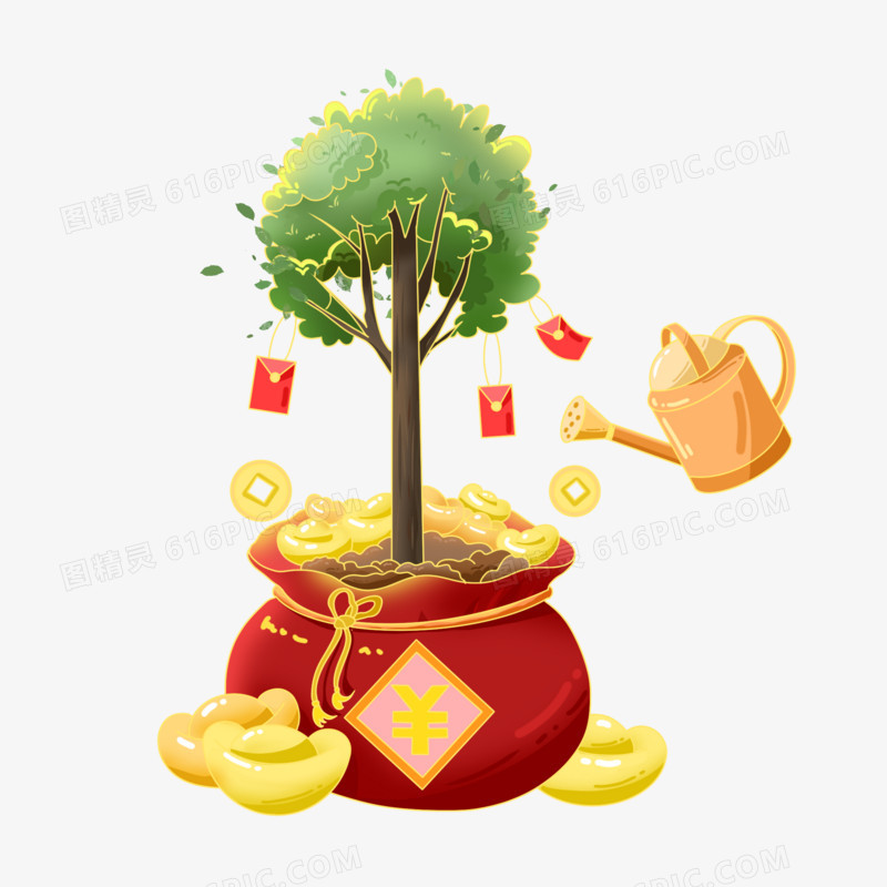 金融红包结合福袋植树节免抠元素