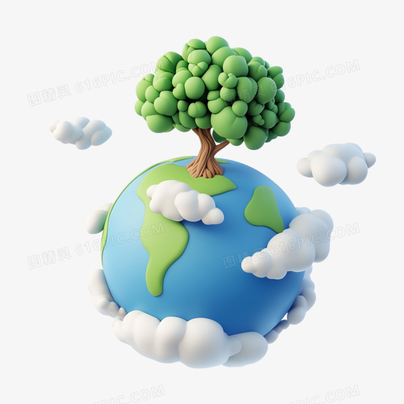 3D地球环保与植物结合免抠元素