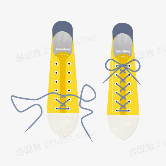黄色鞋子系鞋带