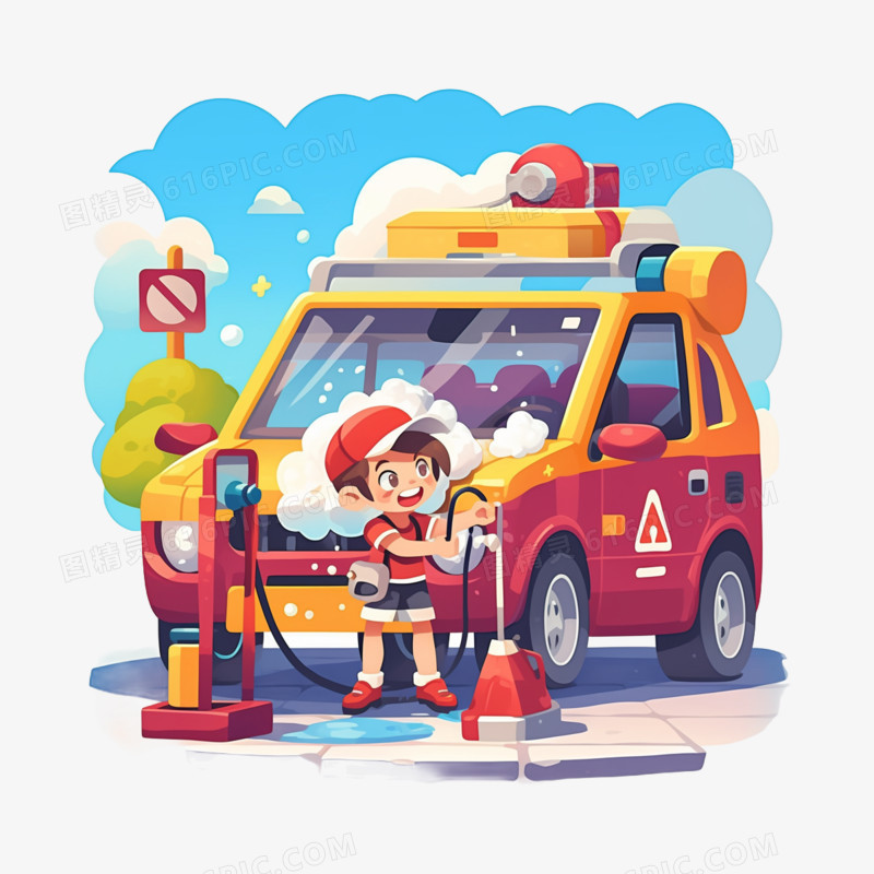 卡通手绘便捷洗车AI元素