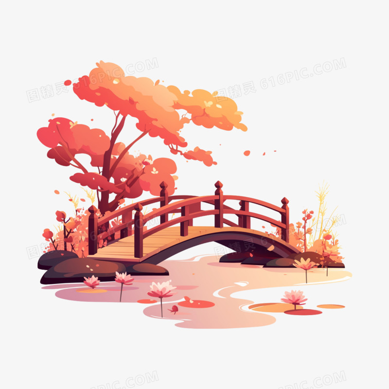 卡通手绘古风桥梁免抠元素