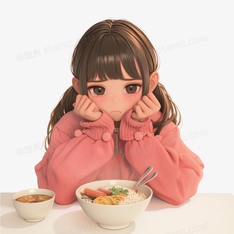 3D人物生病食欲不振免抠元素