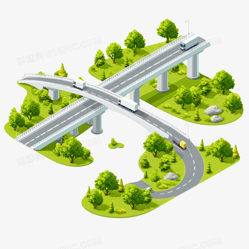 插画桥梁桥高速公路高架桥免抠元素