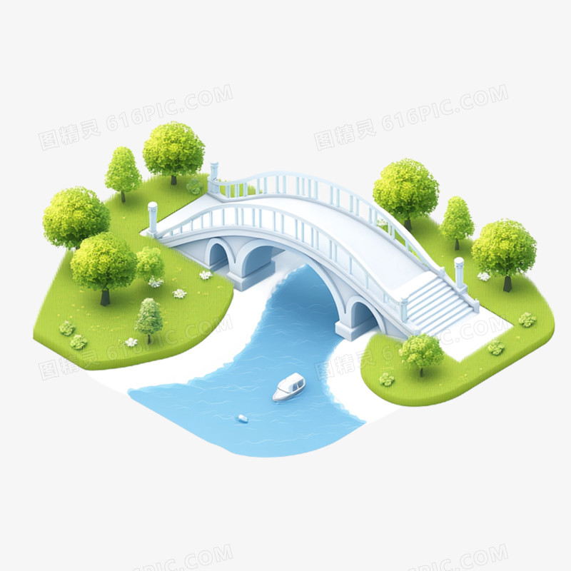 3D插画桥梁桥拱桥免抠元素