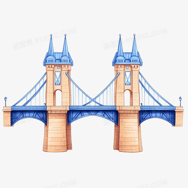 插画桥梁桥斜拉桥免抠元素