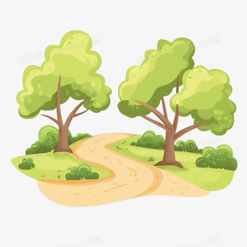 插画乡村道路小路免抠元素