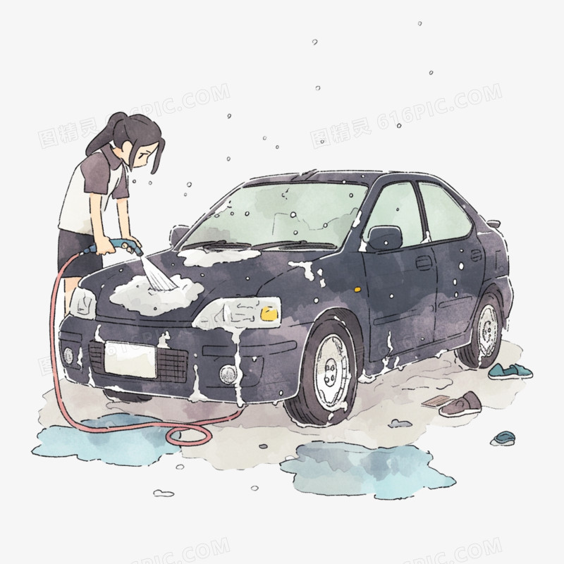 人物洗车免抠元素