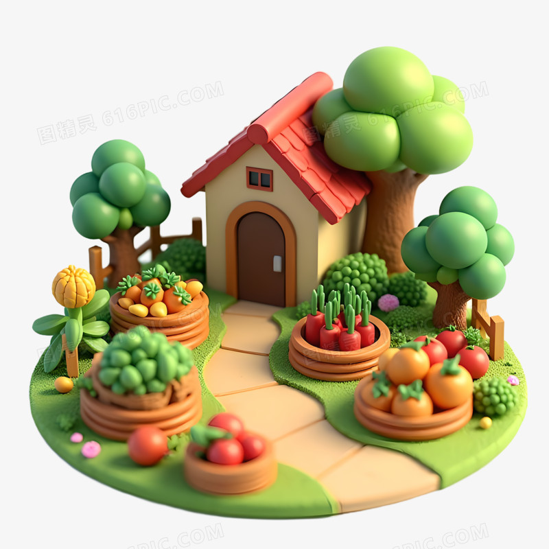 3D农村小院新农村场景物品免抠素材