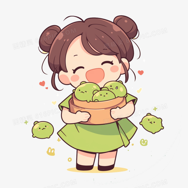 清明节人物吃青团免抠元素
