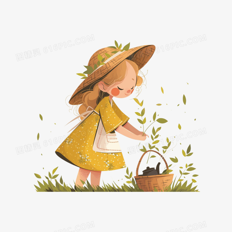 卡通手绘茶姑娘免抠元素