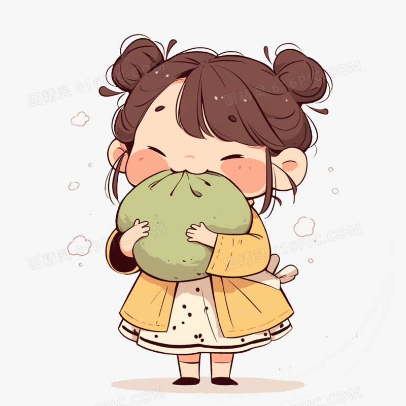 清明节人物吃青团免抠元素
