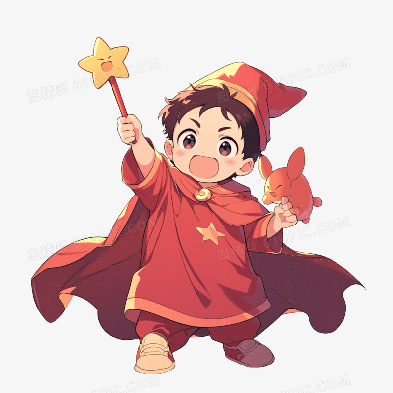 卡通拿着魔法棒的小男孩魔法师免抠元素