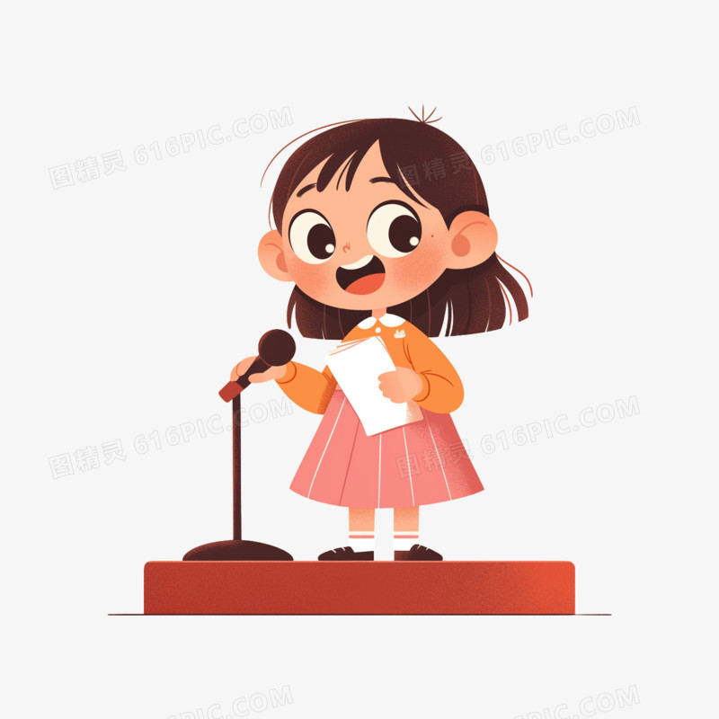 卡通女孩演讲免抠素材