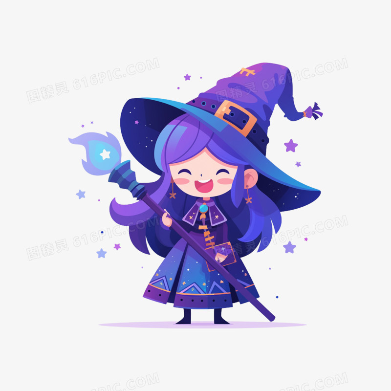 卡通手绘正在施魔法的魔术师元素