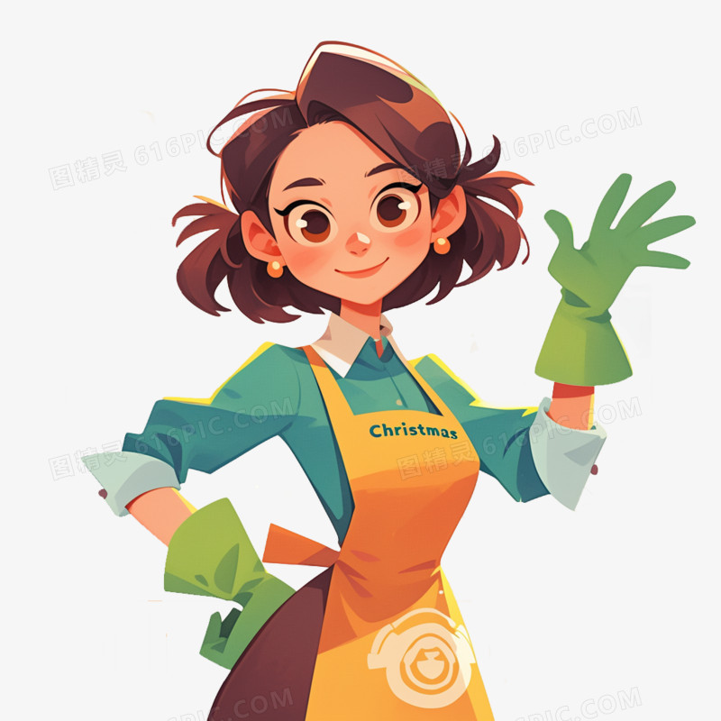正在打扫卫生的女孩元素