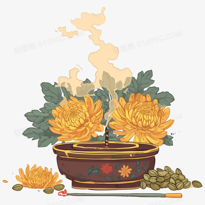 手绘清明节祭祀菊花免抠元素
