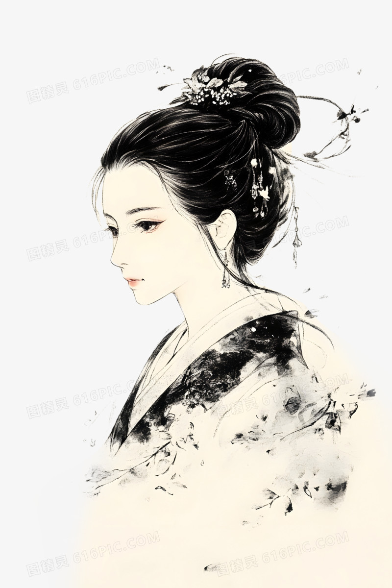 插画古风美女小说封面人物免抠元素