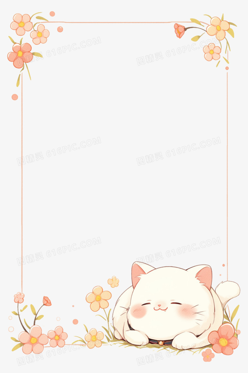 3D花朵猫咪边框免抠元素